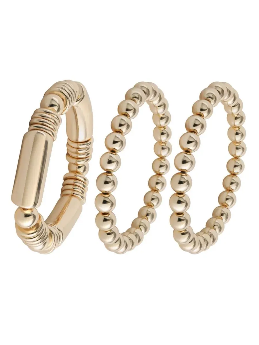 Комплект браслетов, 3 шт., с эластичной нитью, модель Stackable Jessica Simpson — изображение 1 из 6, оттенок золотистый
