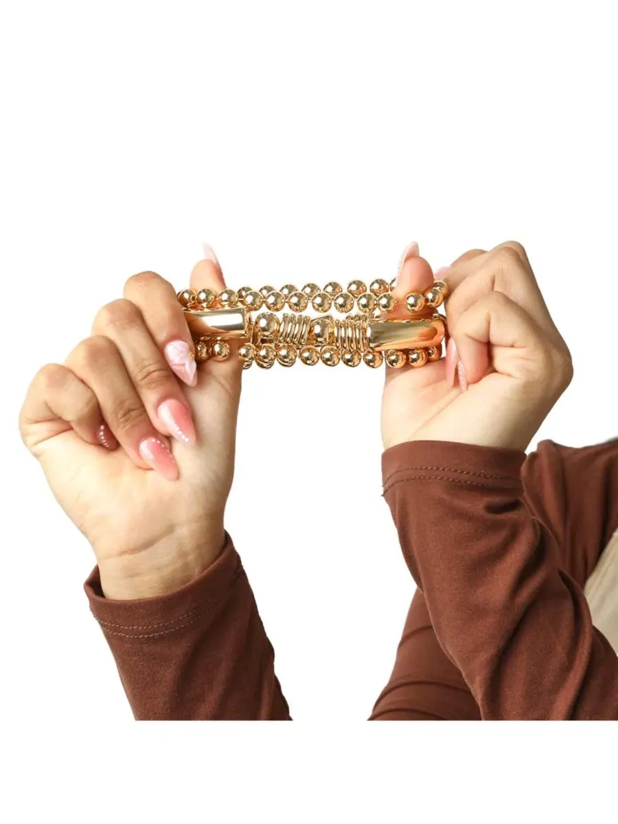 Комплект браслетов, 3 шт., с эластичной нитью, модель Stackable Jessica Simpson — изображение 4 из 6, оттенок золотистый