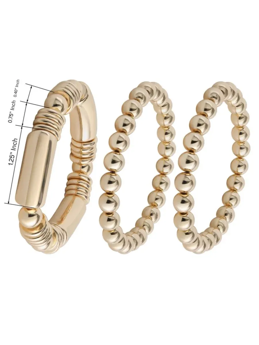 Комплект браслетов, 3 шт., с эластичной нитью, модель Stackable Jessica Simpson — изображение 5 из 6, оттенок золотистый