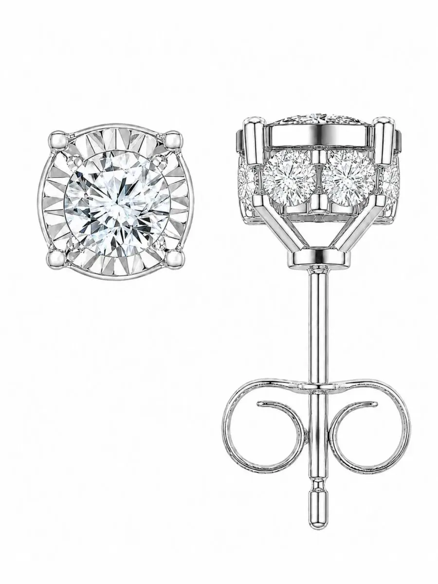 Серьги-гвоздики с бриллиантами (1 ct. t.w.) в 10K белом золоте — серебристый