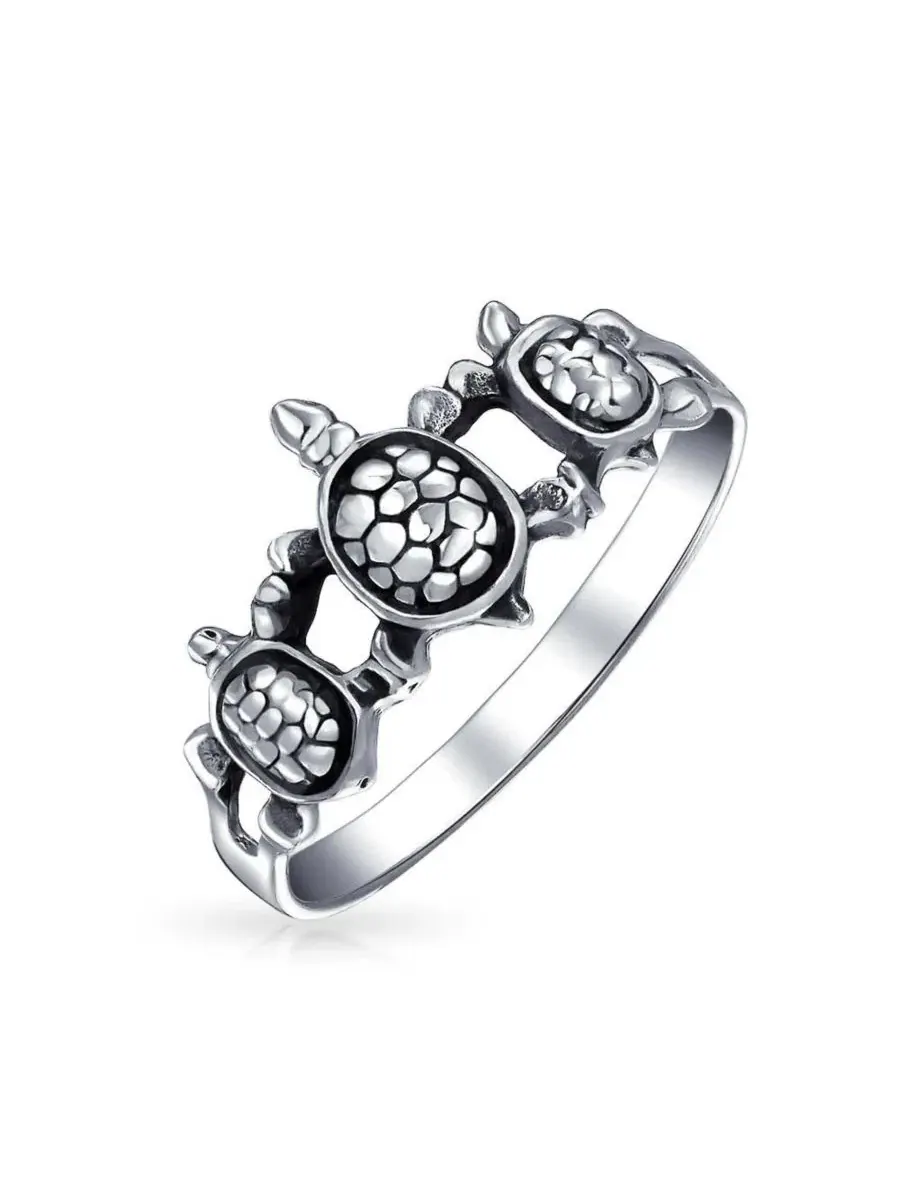 Кольцо с морскими черепахами, модель Nautical Hawaii BFF Bling Jewelry — изображение 1 из 5, оттенок серебряный