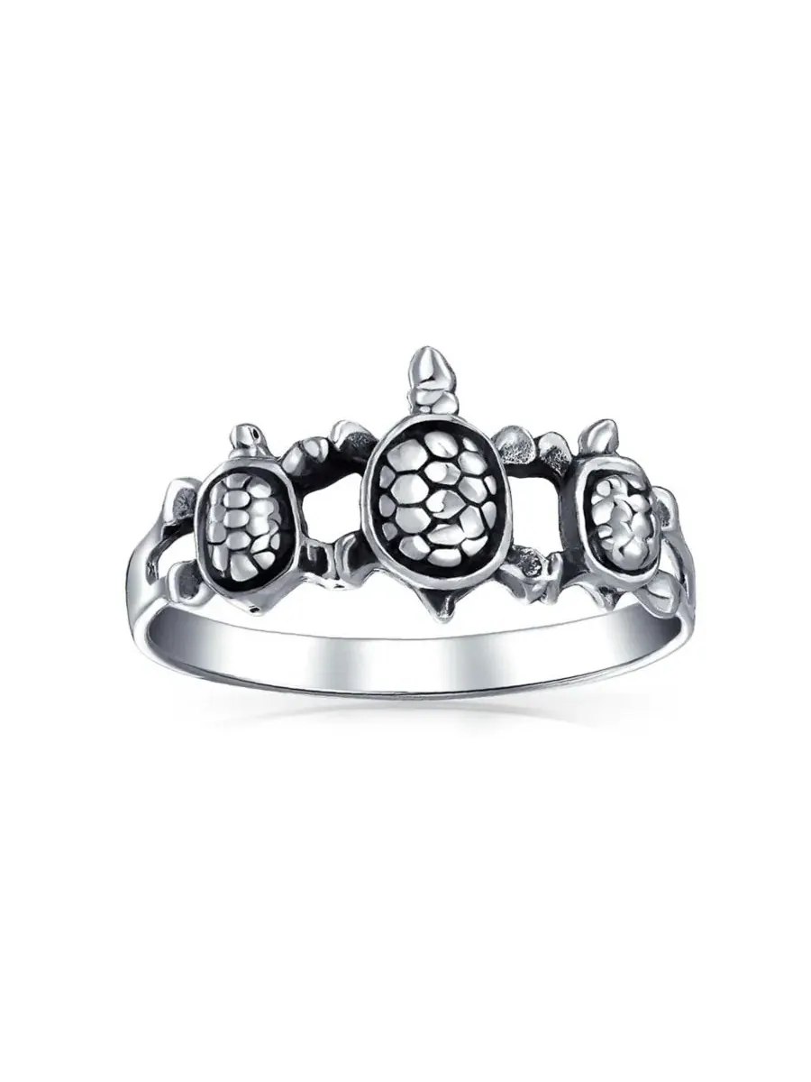 Кольцо с морскими черепахами, модель Nautical Hawaii BFF Bling Jewelry — изображение 3 из 5, оттенок серебряный