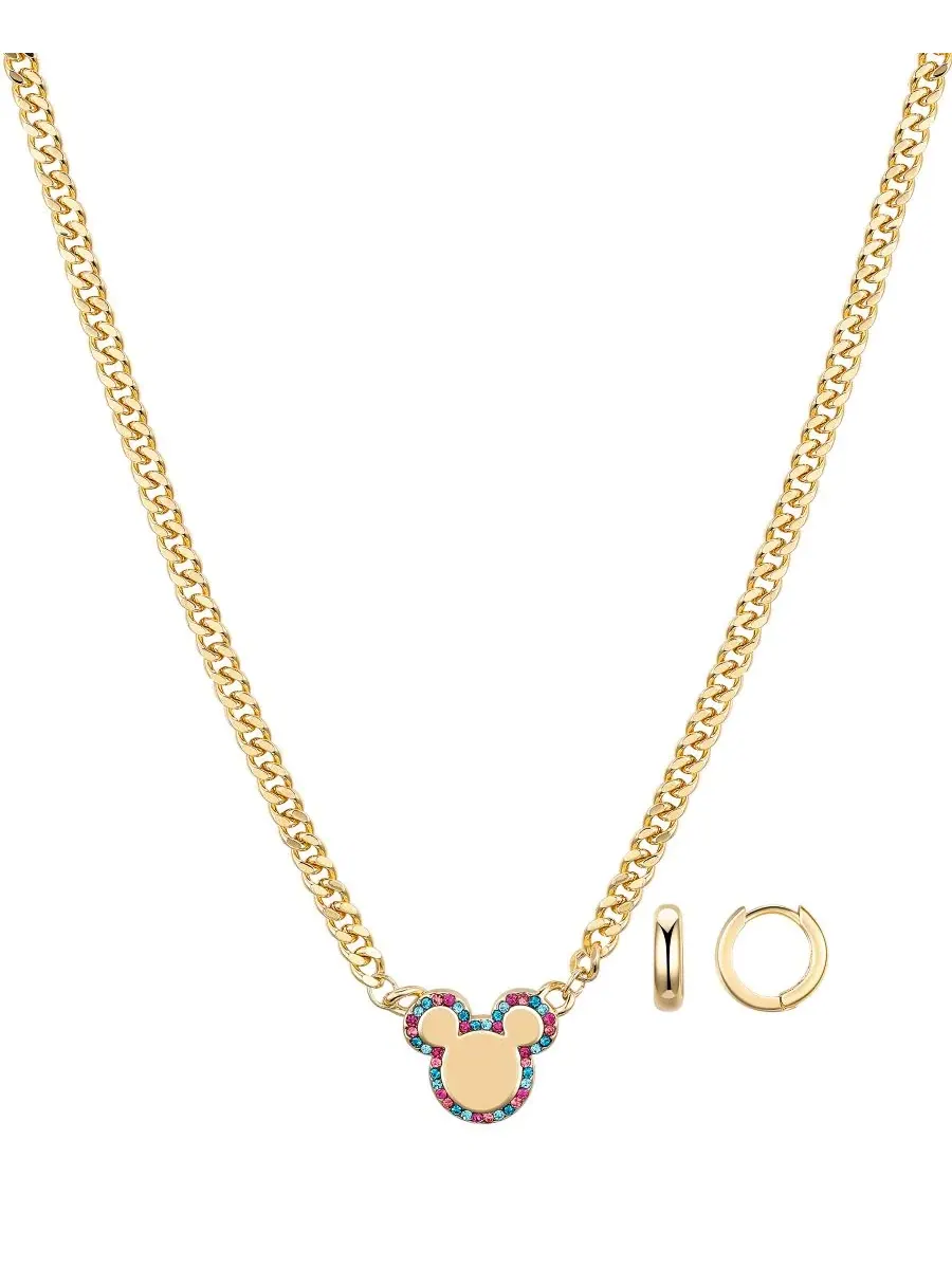 Комплект колье и серег-колец с кристаллами Mickey Mouse Disney — изображение 1 из 4, оттенок золото