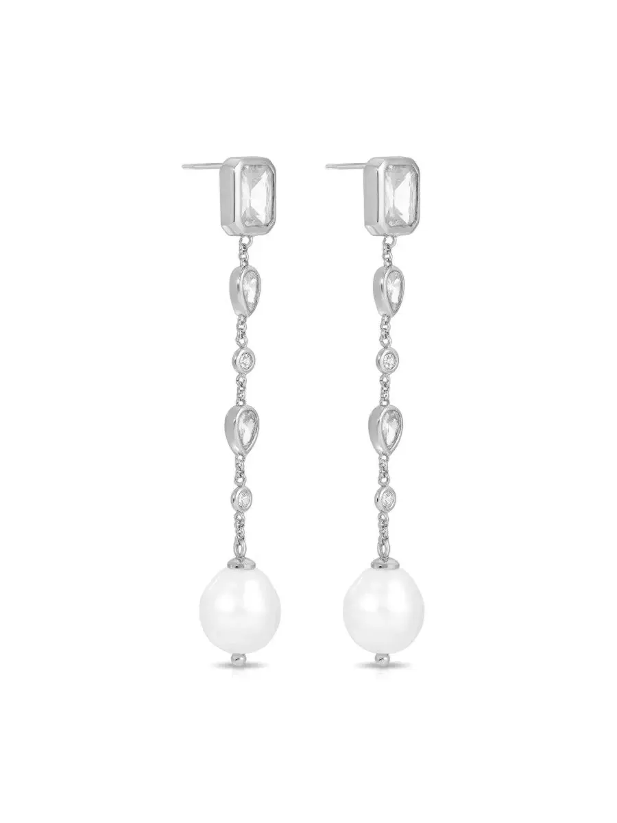 Серьги-подвески Gleaming Gem Linear Drop ETTIKA — изображение 3 из 5, оттенок серебряный
