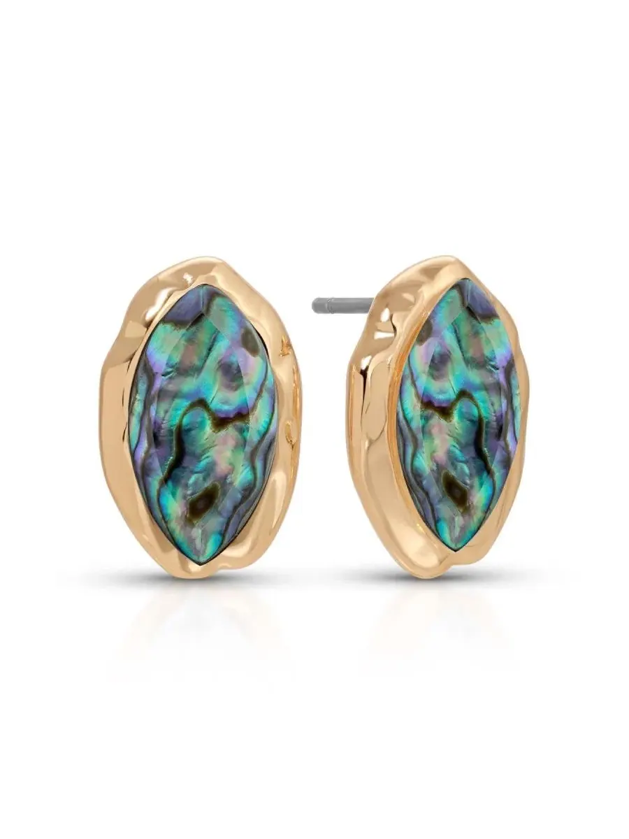Серьги-гвоздики с кристаллом и бантом, модель Abalone Luxe Mini Studs ETTIKA — изображение 1 из 3, оттенок серебристый