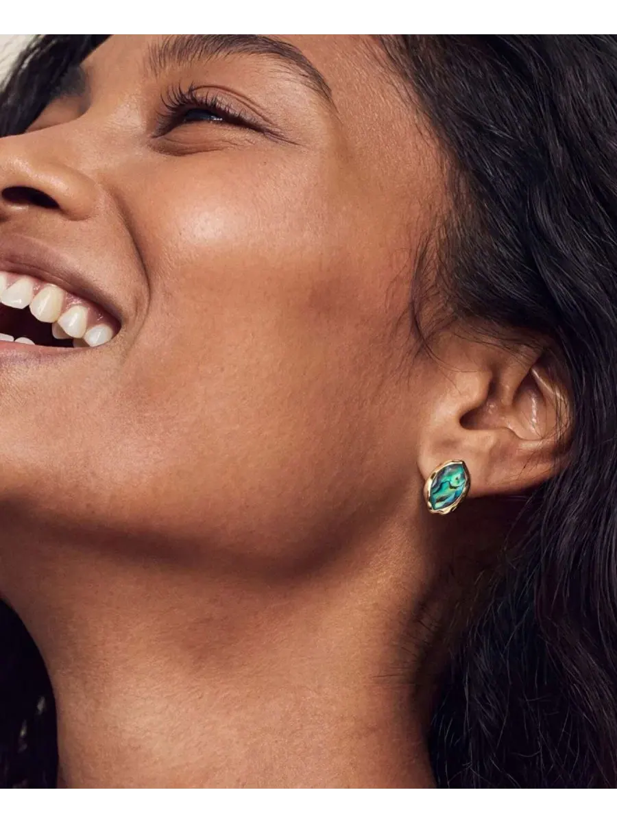 Серьги-гвоздики с кристаллом и бантом, модель Abalone Luxe Mini Studs ETTIKA — изображение 2 из 3, оттенок серебристый