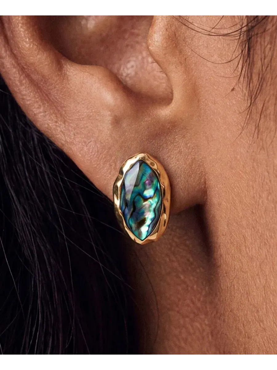Серьги-гвоздики с кристаллом и бантом, модель Abalone Luxe Mini Studs ETTIKA — изображение 3 из 3, оттенок серебристый