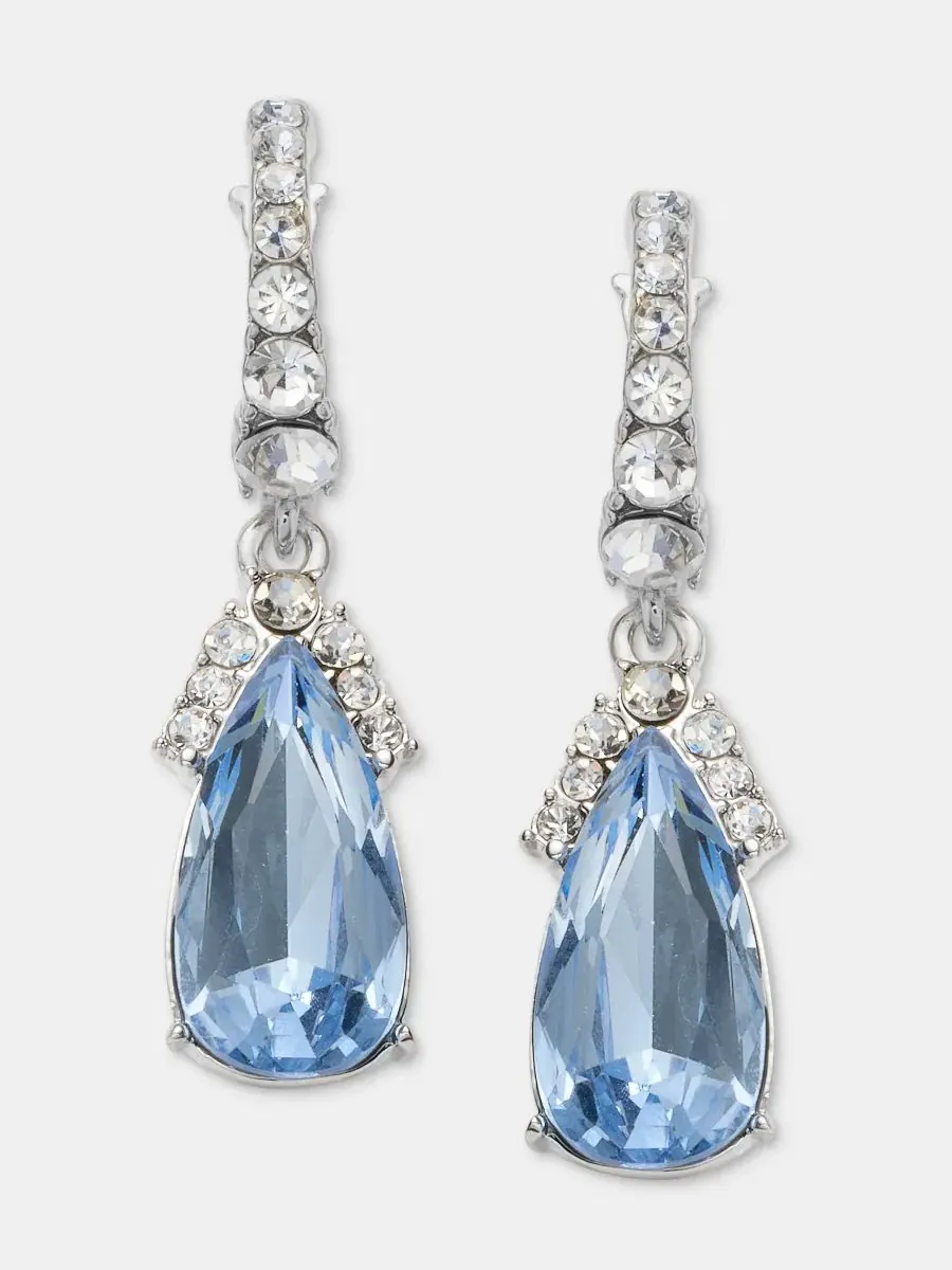 Серьги-кольца с подвеской в виде груши из кристаллов Givenchy — изображение 1 из 4, оттенок голубой