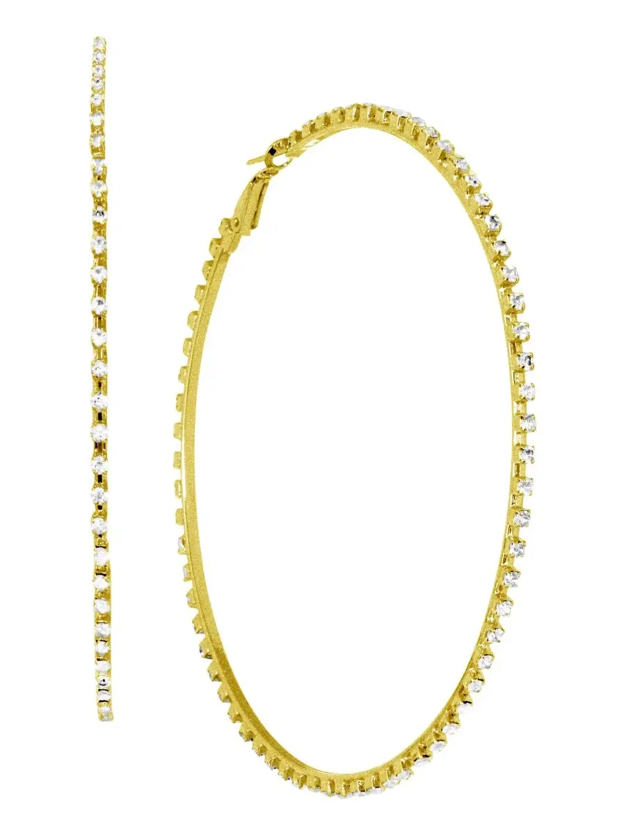 Серьги-кольца с фианитами, 9 см, модель Large Skinny Hoop And Now This — изображение 1 из 3, оттенок золото