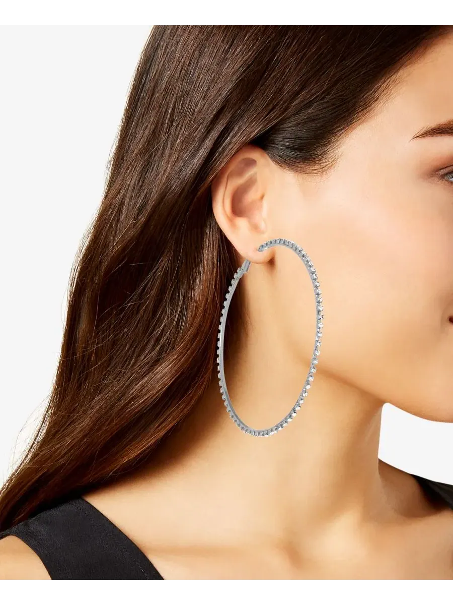 Серьги-кольца с фианитами, 9 см, модель Large Skinny Hoop And Now This — изображение 3 из 3, оттенок золото