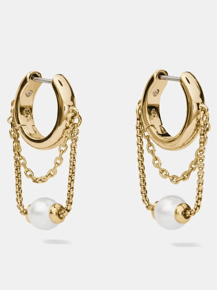 Серьги-пусеты с цепочкой и жемчугом Kate Spade New York — изображение 1 из 4, оттенок бежевый