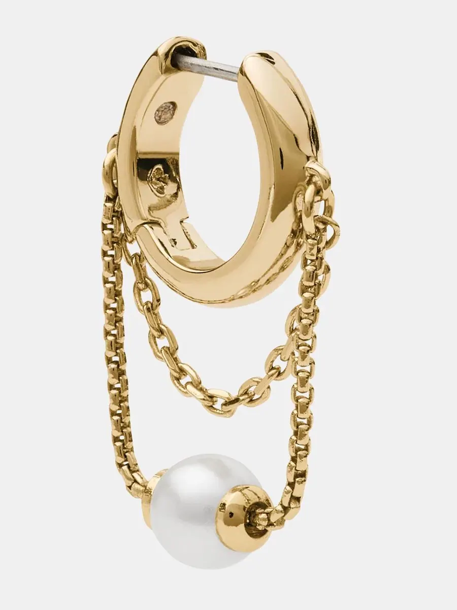 Серьги-пусеты с цепочкой и жемчугом Kate Spade New York — изображение 2 из 4, оттенок бежевый