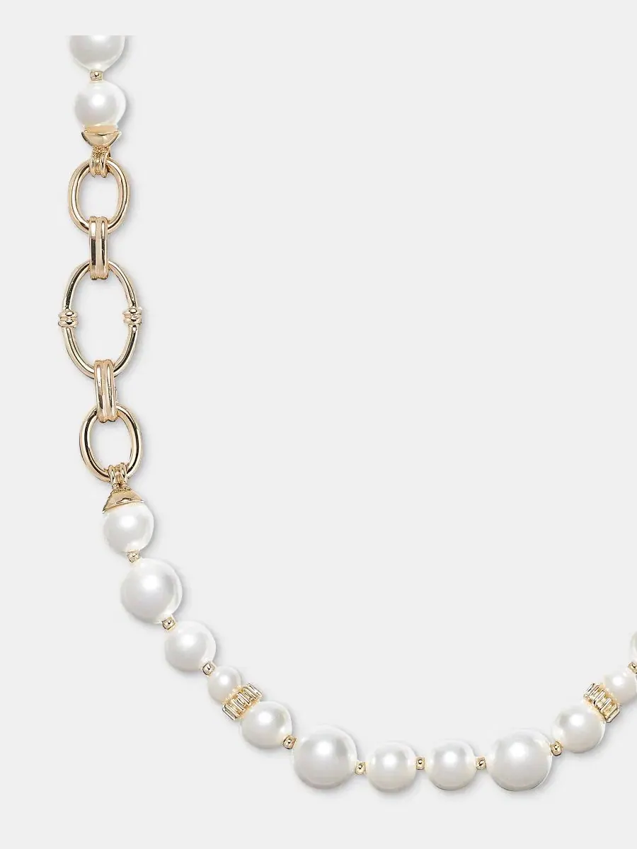 Ожерелье-подвеска с кристаллами и жемчугом, 106 см Anne Klein — изображение 2 из 5, оттенок серебристый