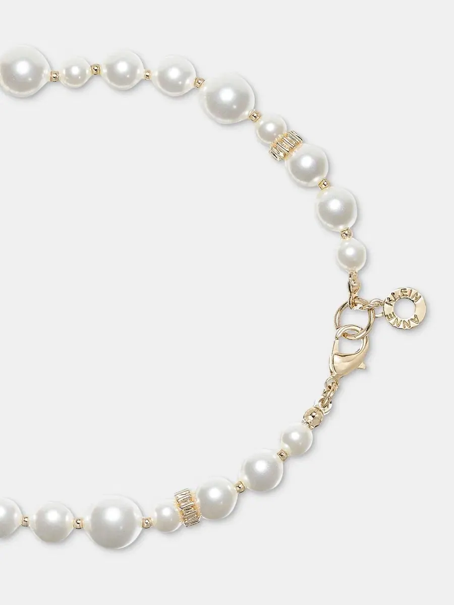 Ожерелье-подвеска с кристаллами и жемчугом, 106 см Anne Klein — изображение 4 из 5, оттенок серебристый