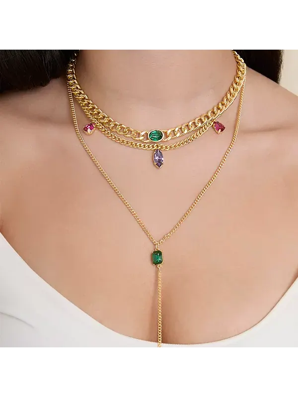 Многослойное ожерелье с акцентом на драгоценные камни золотистого оттенка Jessica Simpson — изображение 2 из 4