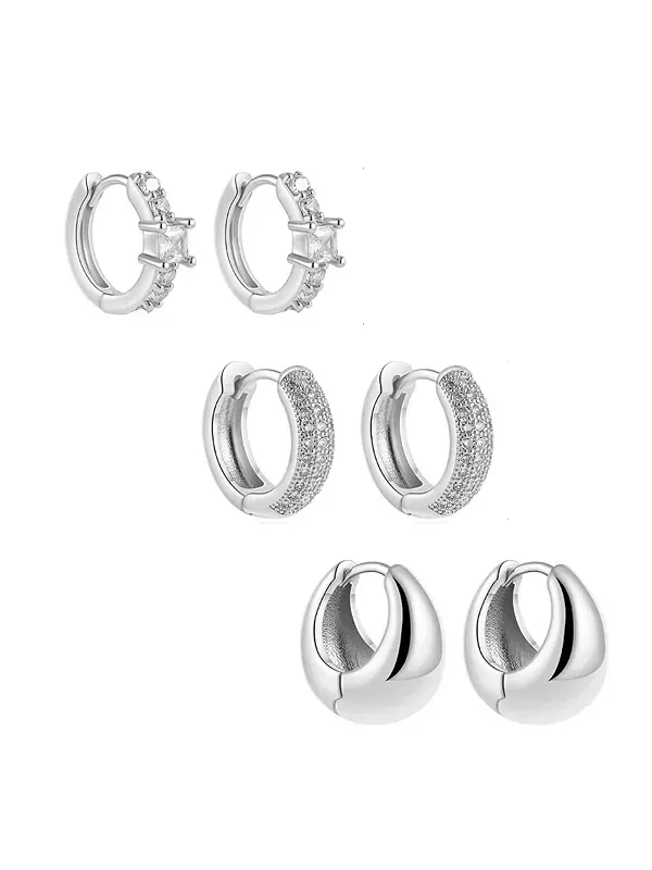 Изящные серьги-кольца Huggie Hoops - 3 пары Hollywood Sensation — изображение 1 из 4, оттенок серебряный
