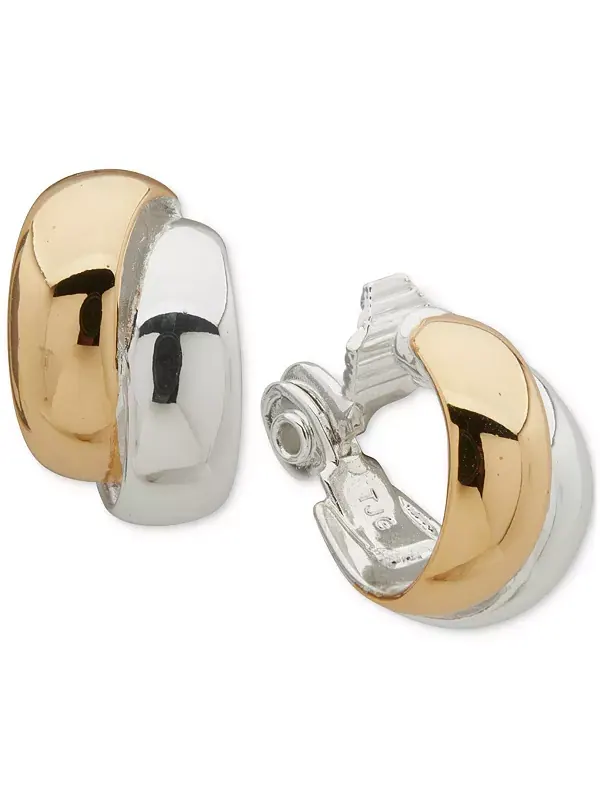 Двухцветные двухрядные серьги-клипсы в виде пуговиц Anne Klein — изображение 1 из 2, оттенок золотистый/серебристый