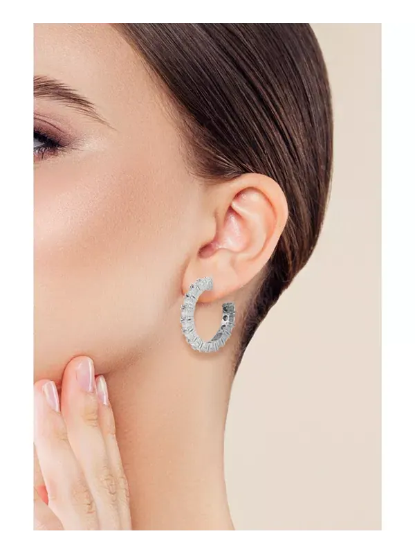Круглые серьги-кольца с позолоченными кристаллами Rachel Zoe — изображение 4 из 4, оттенок серебряный