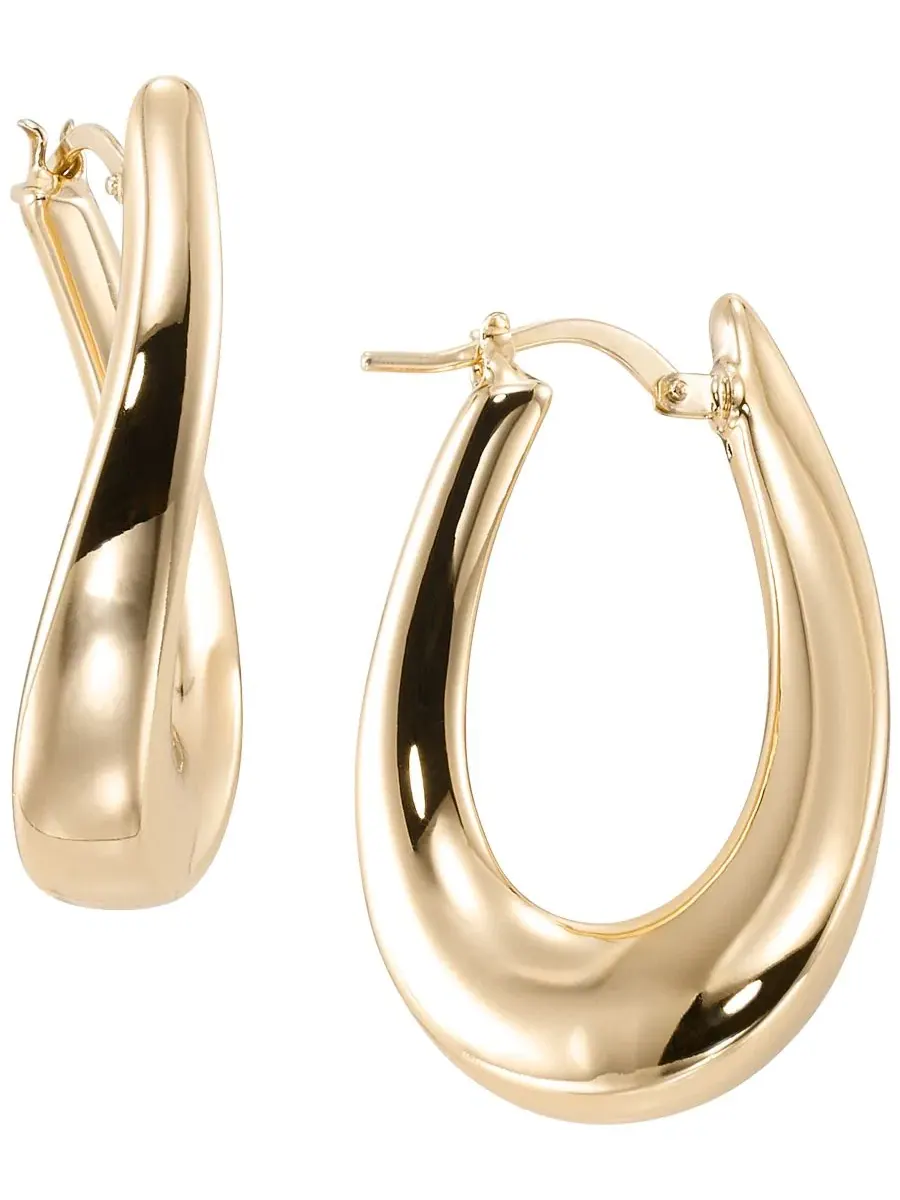 Волнистые серьги-кольца из желтого золота 10 карат Italian Gold — желтый