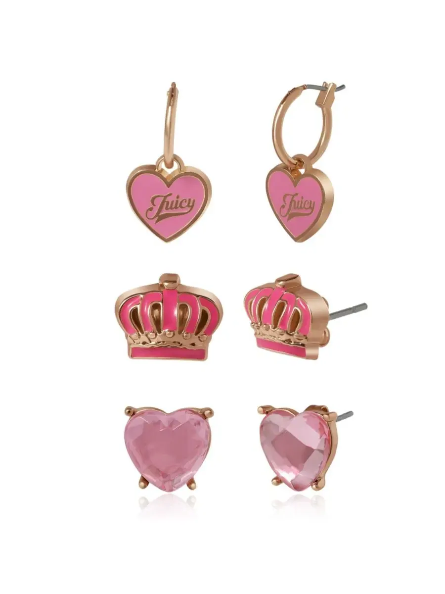 Набор из 3 пар сережек? Стильная коллекция сережек-гвоздиков Juicy Couture Kids — розовый