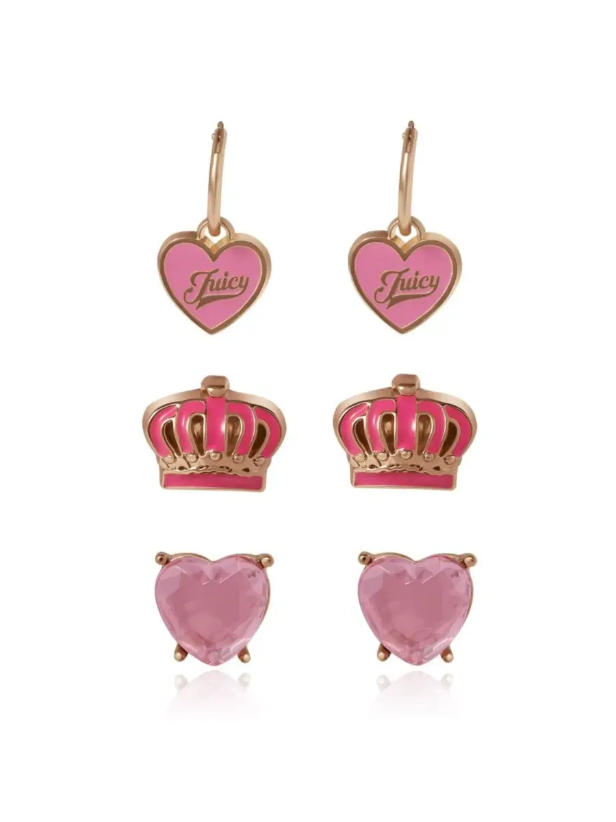 Набор из 3 пар сережек? Стильная коллекция сережек-гвоздиков Juicy Couture Kids — изображение 2 из 3, оттенок розовый