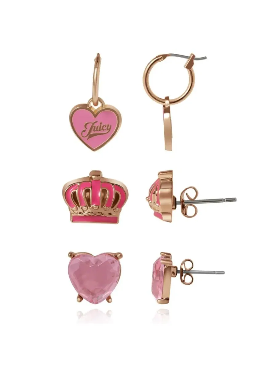 Набор из 3 пар сережек? Стильная коллекция сережек-гвоздиков Juicy Couture Kids — изображение 3 из 3, оттенок розовый