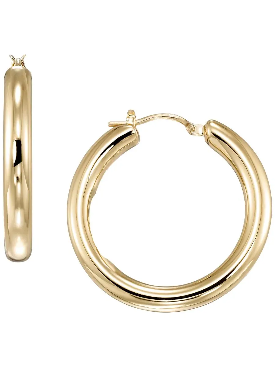 Серьги-кольца из полированного желтого золота 10 карат Italian Gold — желтый