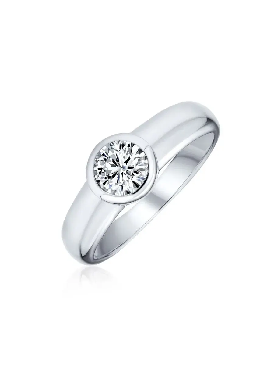 Кольцо с фианитом, солитер, в оправе кабошон, из стерлингового серебра Bling Jewelry — изображение 1 из 5, оттенок серебряный