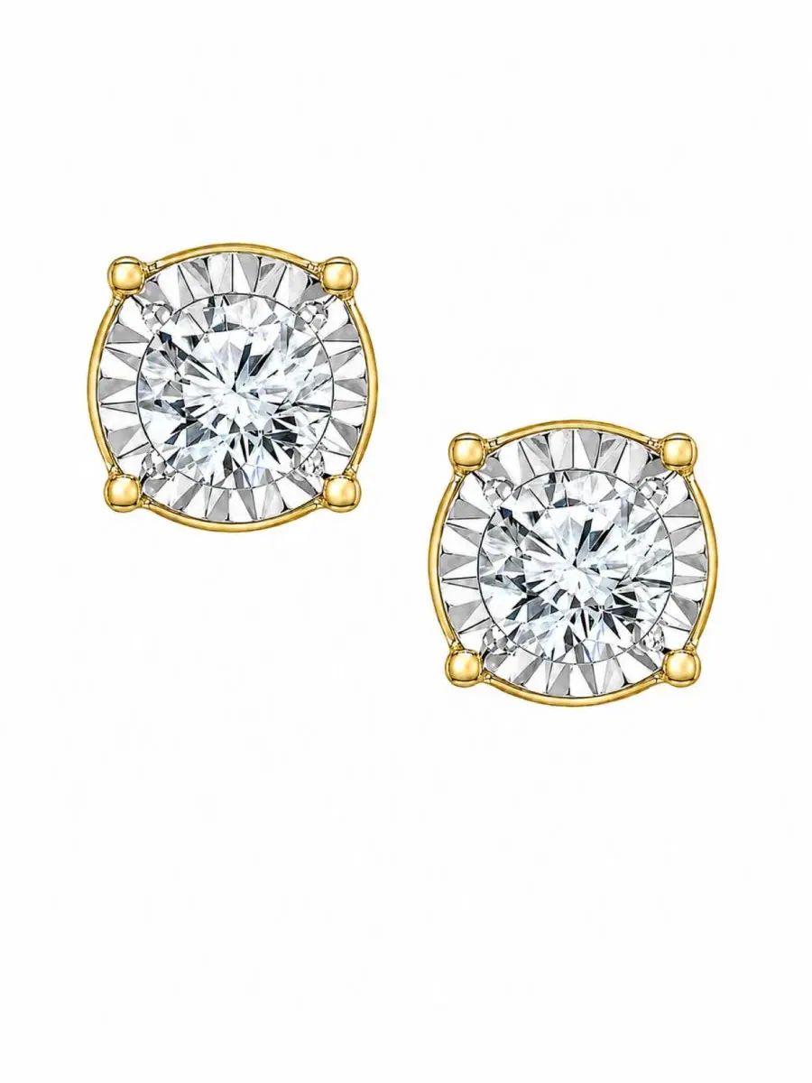 Серьги-пусеты с бриллиантами, 5/8 ct. t.w., Diamond Stud Earrings TruMiracle — изображение 2 из 6, оттенок желтый золотистый