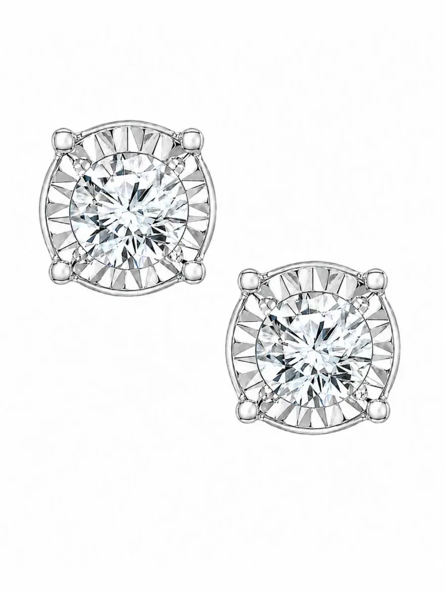 Серьги-гвоздики с бриллиантами, 5/8 ct. t.w., в 10k белом золоте TruMiracle — изображение 2 из 6, оттенок белый золотистый