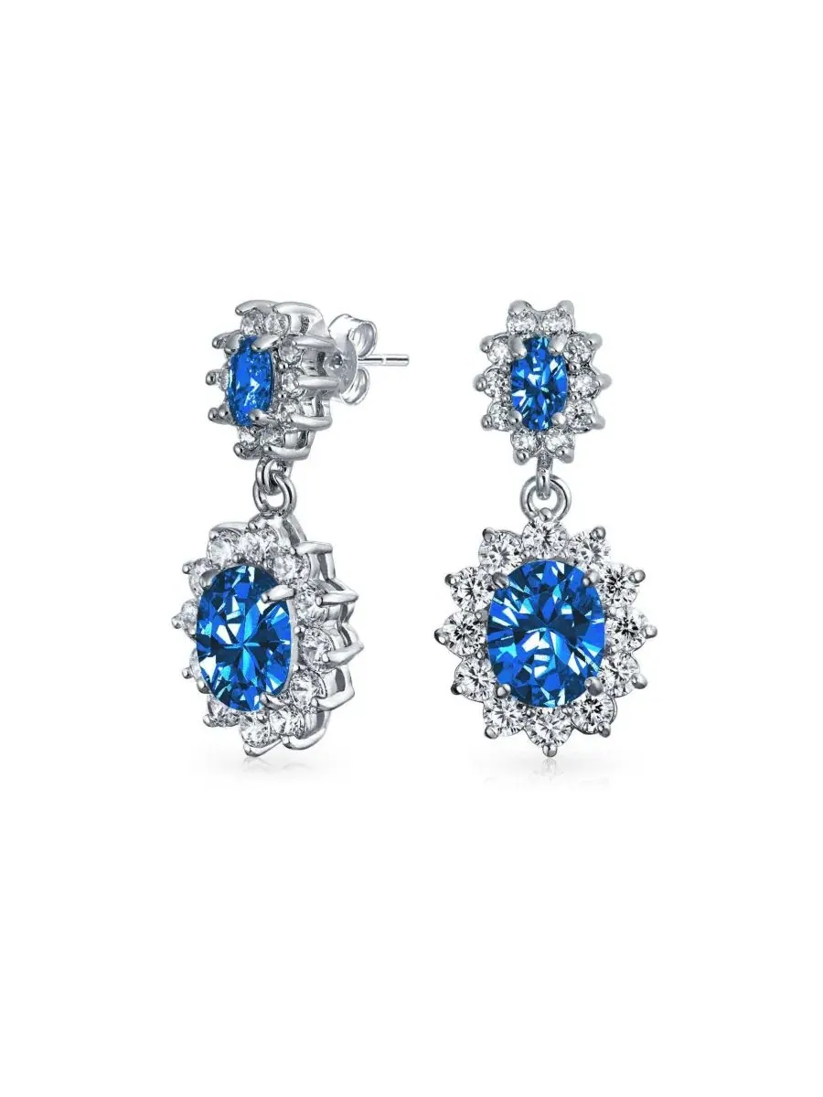 Серьги-подвески с кубическим цирконием, модель Classic Cocktail Bling Jewelry — изображение 1 из 4, оттенок синий