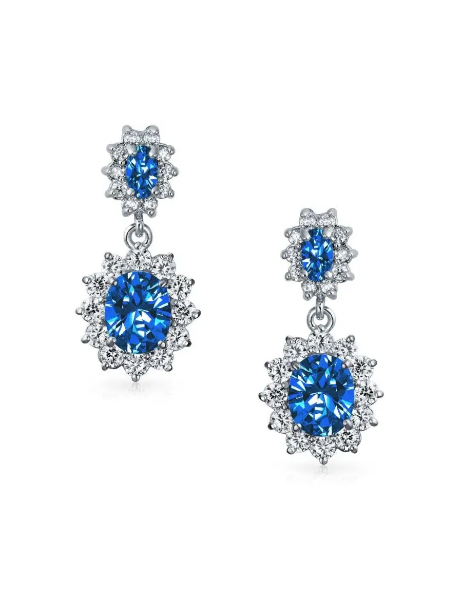Серьги-подвески с кубическим цирконием, модель Classic Cocktail Bling Jewelry — изображение 2 из 4, оттенок синий