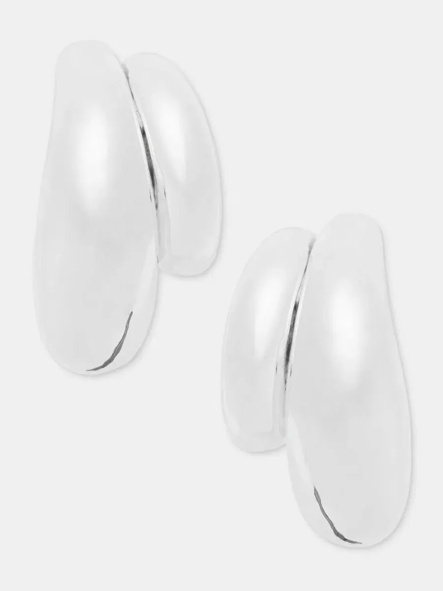Серьги-пусеты с двойным рядом C-Hoop Anne Klein — изображение 1 из 3, оттенок серебряный