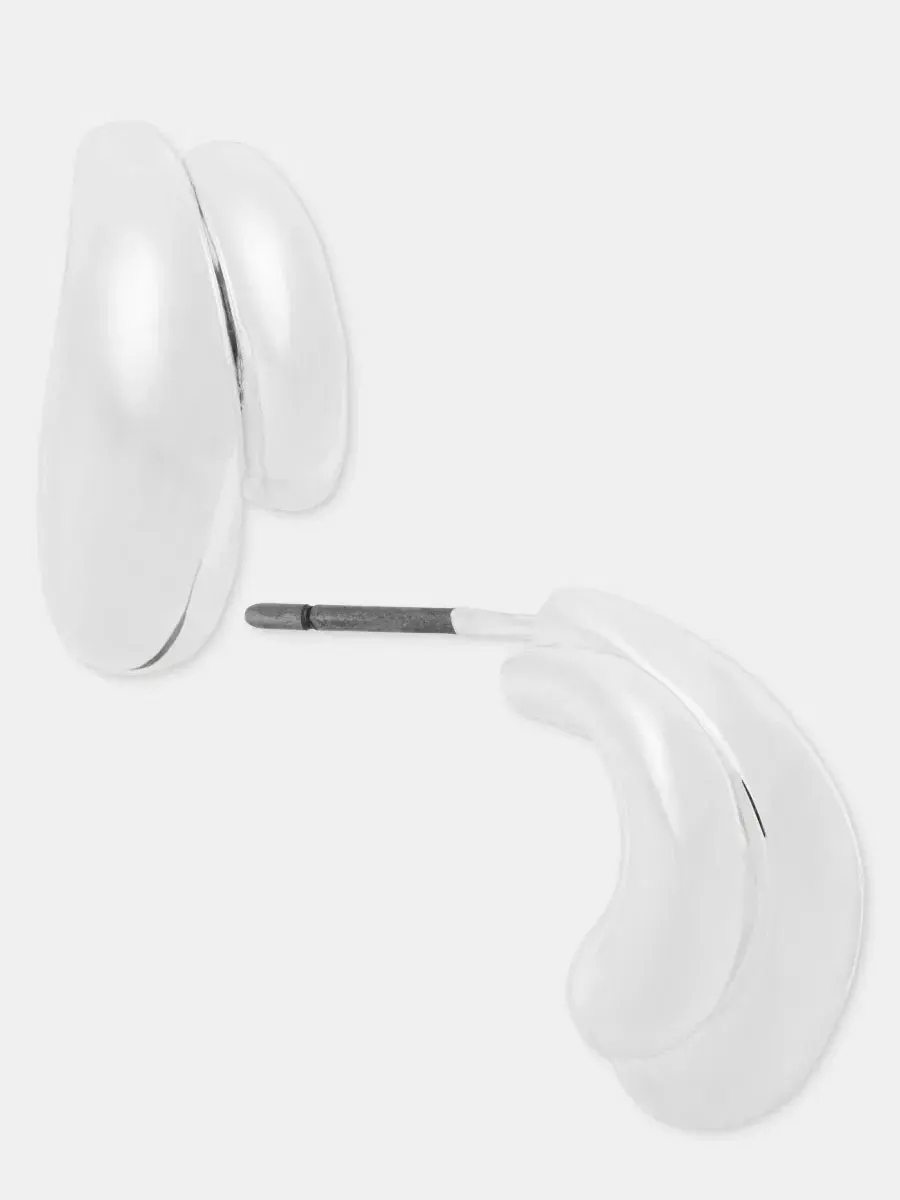 Серьги-пусеты с двойным рядом C-Hoop Anne Klein — изображение 2 из 3, оттенок серебряный