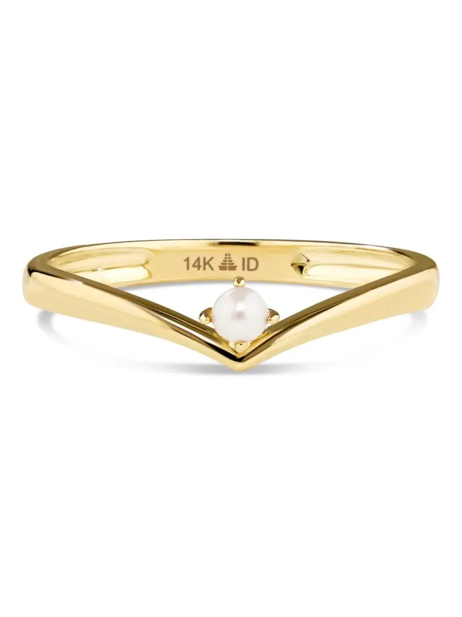 Кольцо из пресноводного жемчуга шеврон 14K золото DEVATA — золотистый