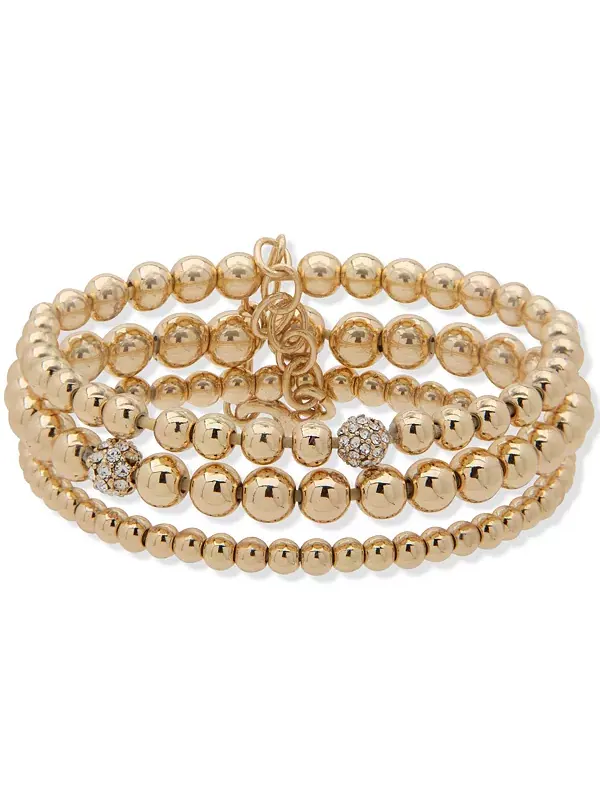 Комплект из 3-х золотых браслетов с бисером и бусинами, украшенных паве Anne Klein — изображение 1 из 1, оттенок золото