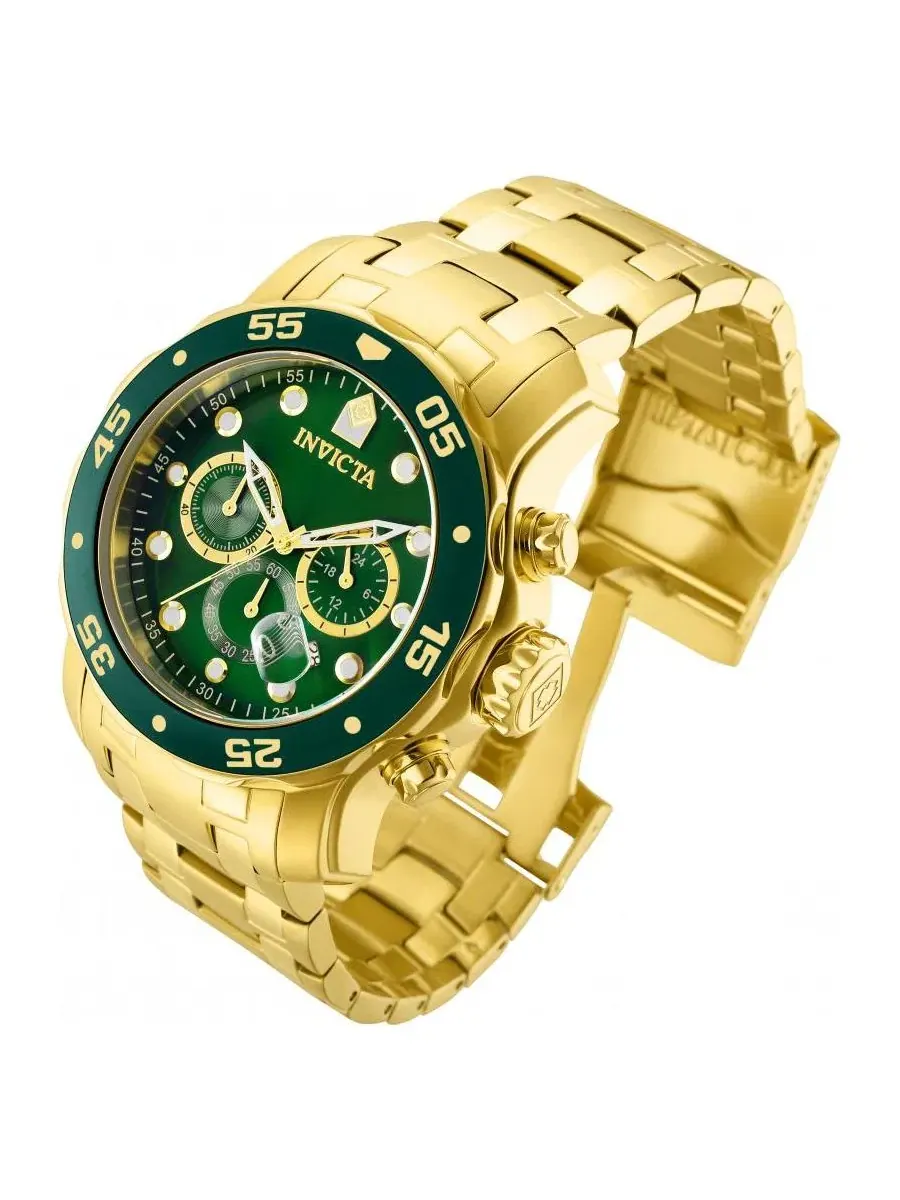 Мужские кварцевые часы-хронограф 0075 Pro Diver с зеленым циферблатом Invicta — изображение 2 из 2, оттенок золото