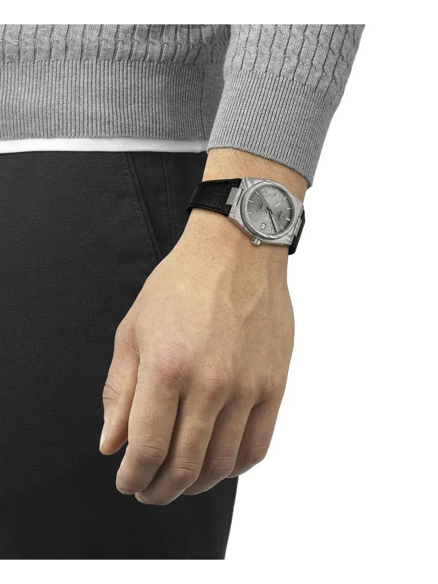Часы унисекс с черным кожаным браслетом, 38 мм Tissot — изображение 5 из 5, оттенок серый
