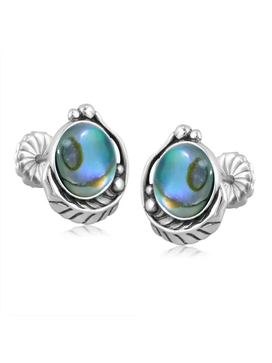 Серьги-гвоздики из стерлингового серебра с перламутром и листьями American West Jewelry — изображение 2 из 7