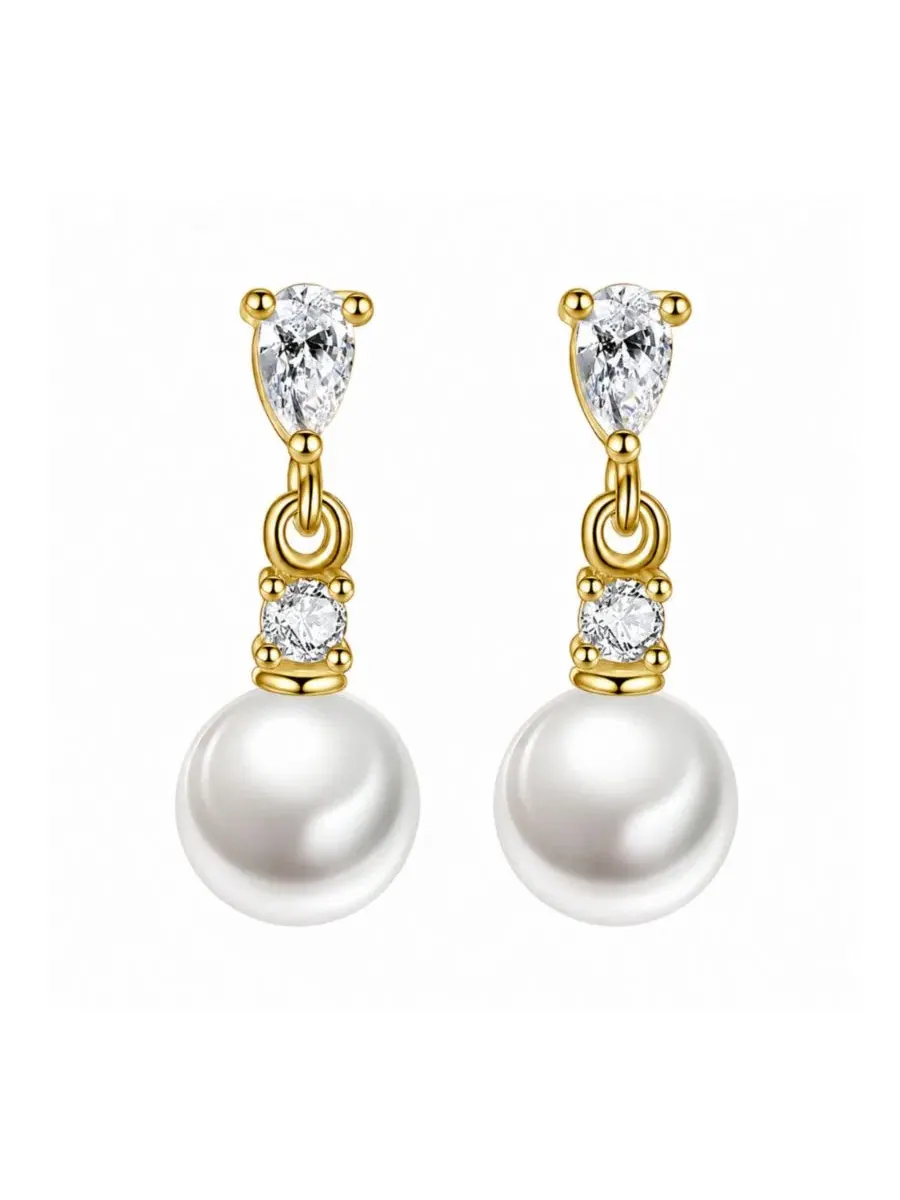 Серьги-подвески с жемчугом и кубическим цирконием, модель Pear Cut Cubic Zirconia Faux Pearl Drop — изображение 1 из 6