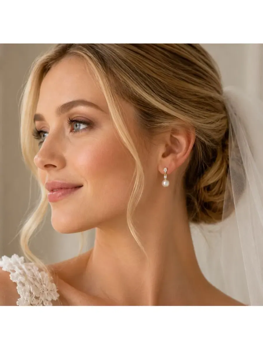 Серьги-подвески с жемчугом и кубическим цирконием, модель Pear Cut Cubic Zirconia Faux Pearl Drop — изображение 2 из 6