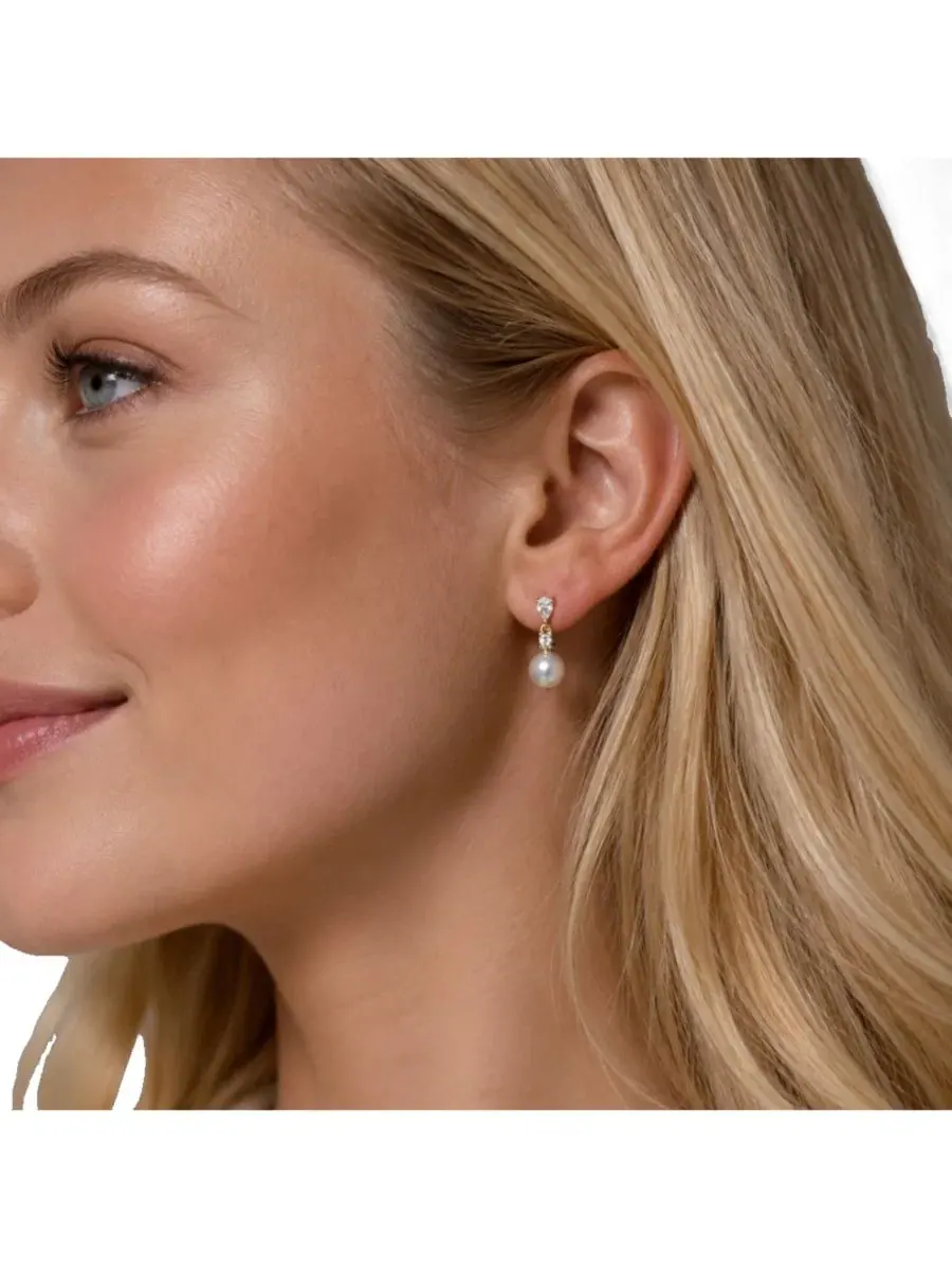 Серьги-подвески с жемчугом и кубическим цирконием, модель Pear Cut Cubic Zirconia Faux Pearl Drop — изображение 3 из 6