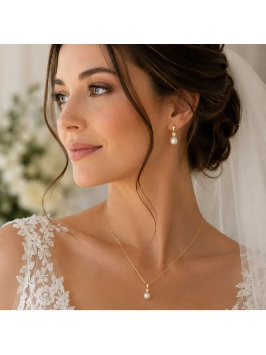 Серьги-подвески с жемчугом и кубическим цирконием, модель Pear Cut Cubic Zirconia Faux Pearl Drop — изображение 4 из 6