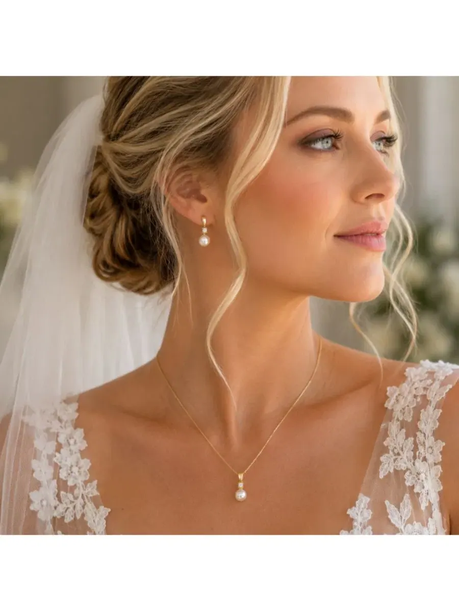 Серьги-подвески с жемчугом и кубическим цирконием, модель Pear Cut Cubic Zirconia Faux Pearl Drop — изображение 5 из 6