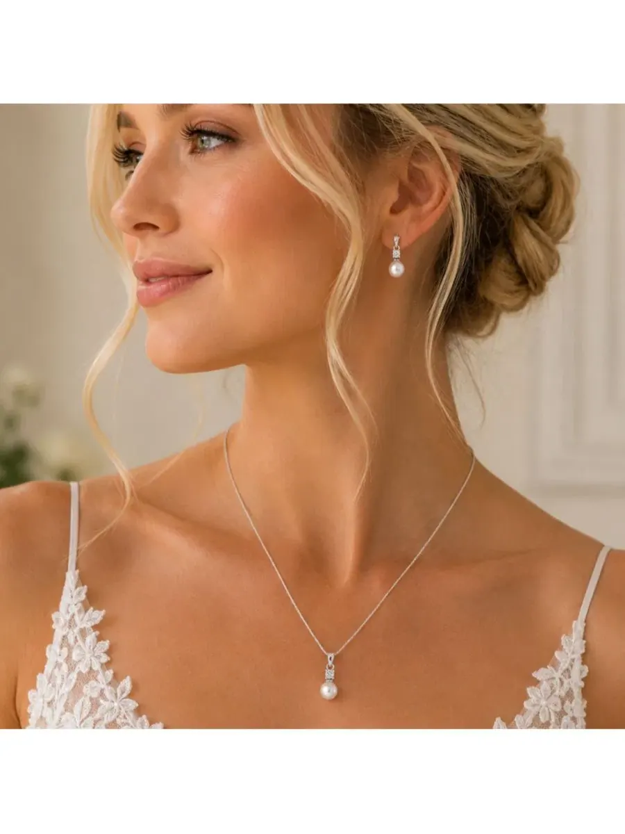 Серьги-подвески с жемчугом из фианита, модель Pear Cut, бренд Dloria — изображение 4 из 4, оттенок серебряный