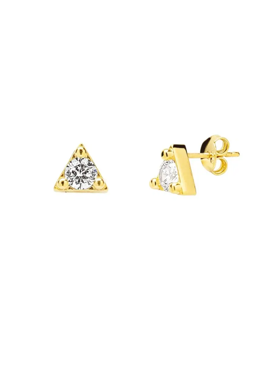 Серьги-гвоздики из стерлингового серебра с фианитами, модель Triangle Spero London — изображение 1 из 5, оттенок золото
