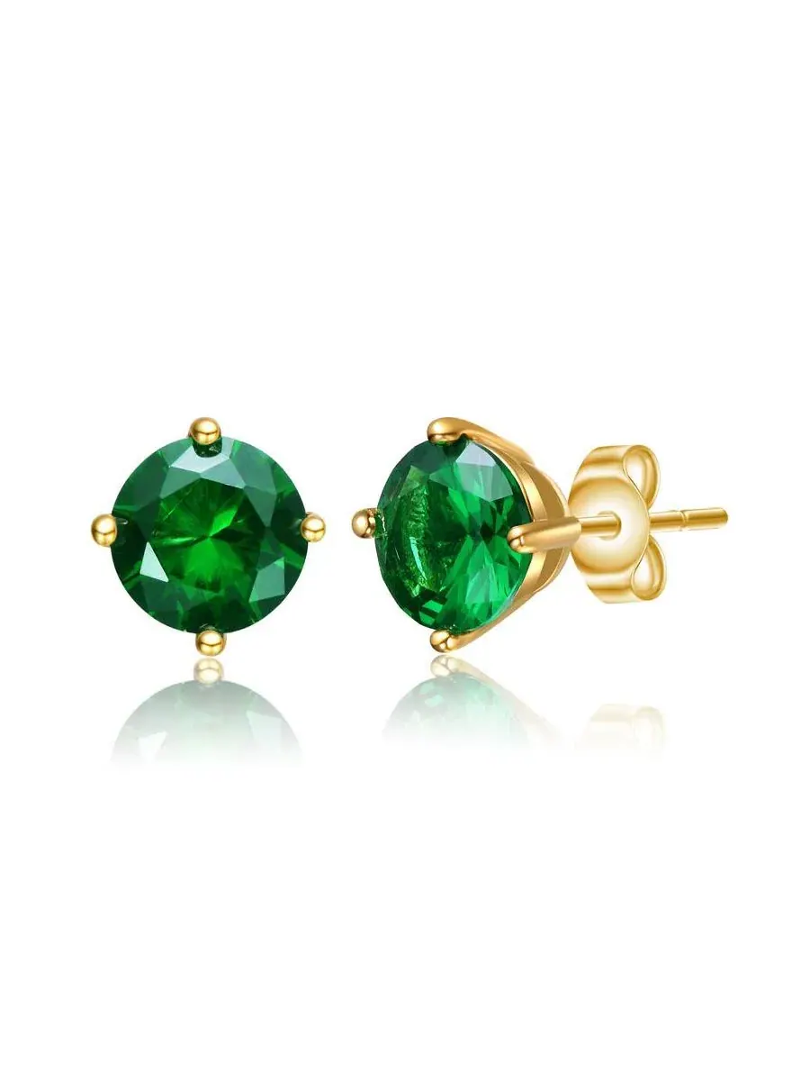 Серьги-пусеты из стерлингового серебра с позолотой 14K и зеленым кубическим цирконием 7 мм Genevive — изображение 1 из 5