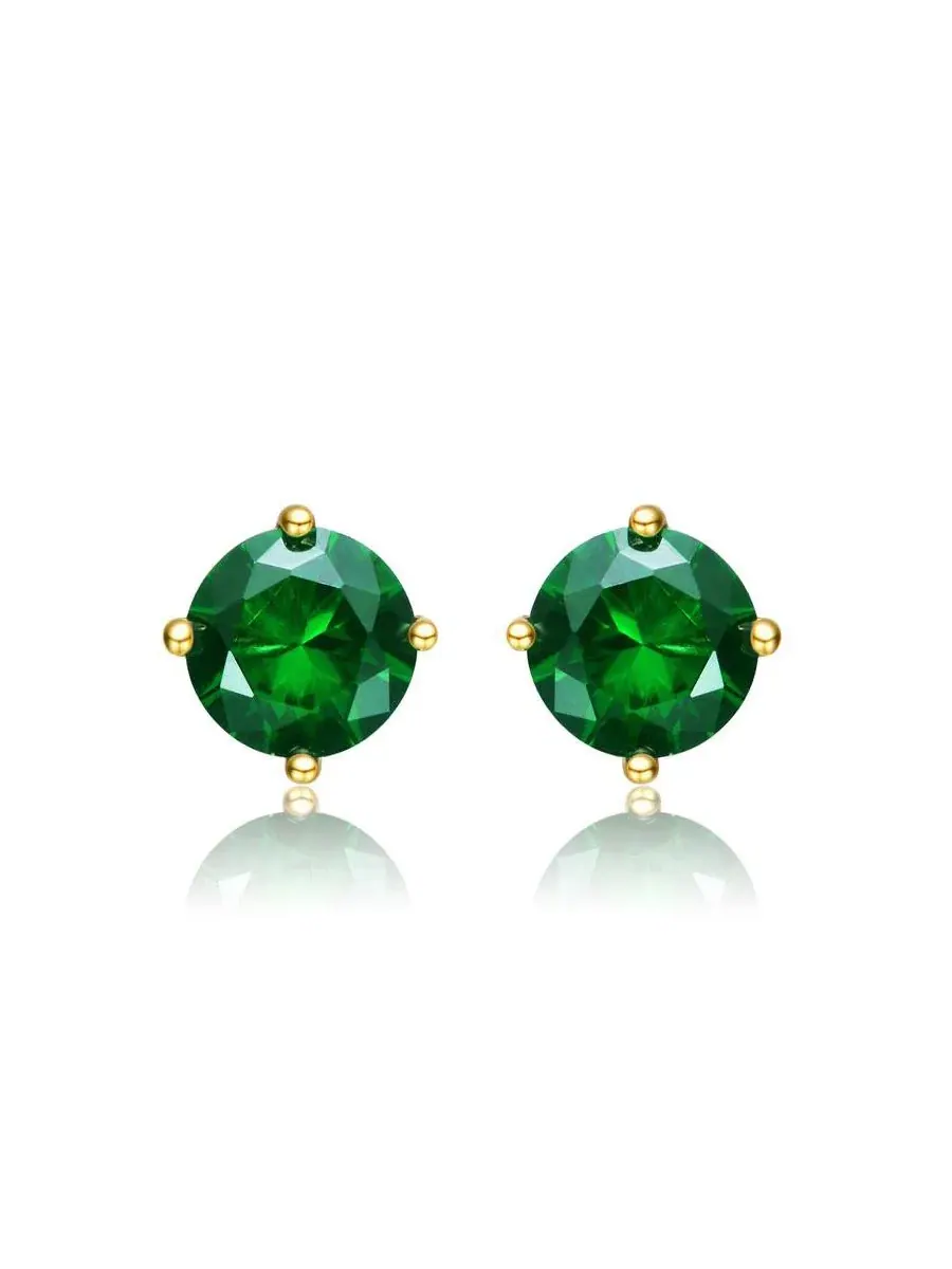 Серьги-пусеты из стерлингового серебра с позолотой 14K и зеленым кубическим цирконием 7 мм Genevive — изображение 3 из 5