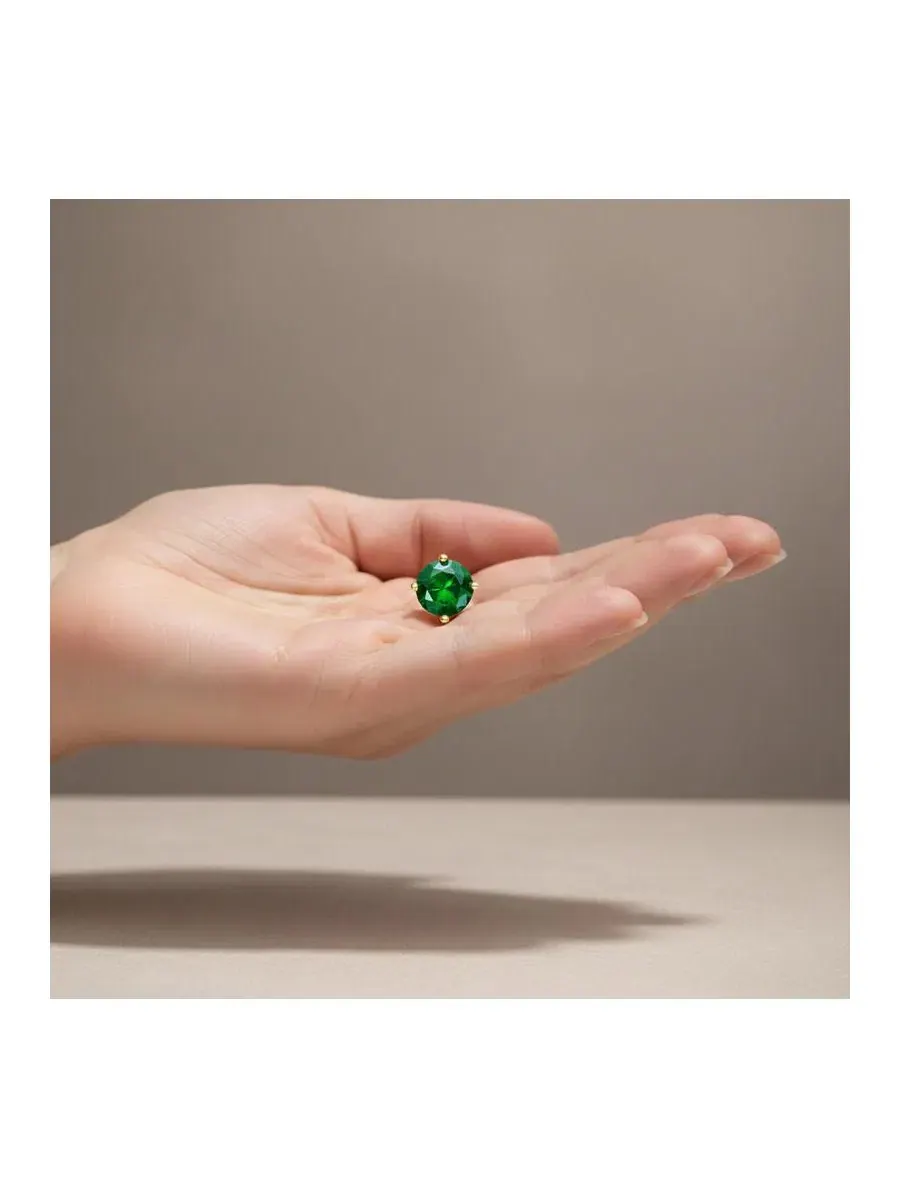 Серьги-пусеты из стерлингового серебра с позолотой 14K и зеленым кубическим цирконием 7 мм Genevive — изображение 4 из 5