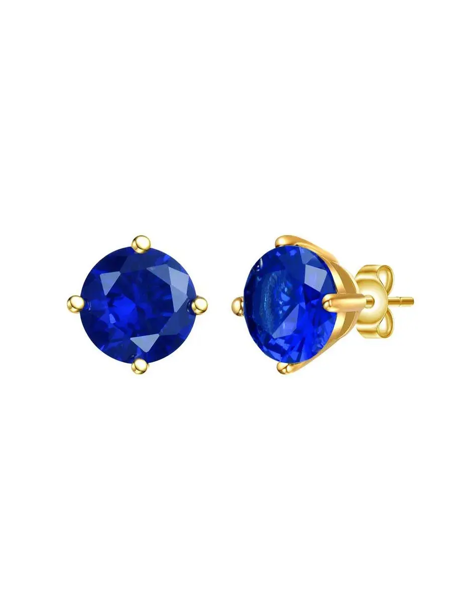 Серьги-гвоздики с фианитом, 7 мм, с позолотой 14K Genevive — изображение 1 из 5, оттенок синий